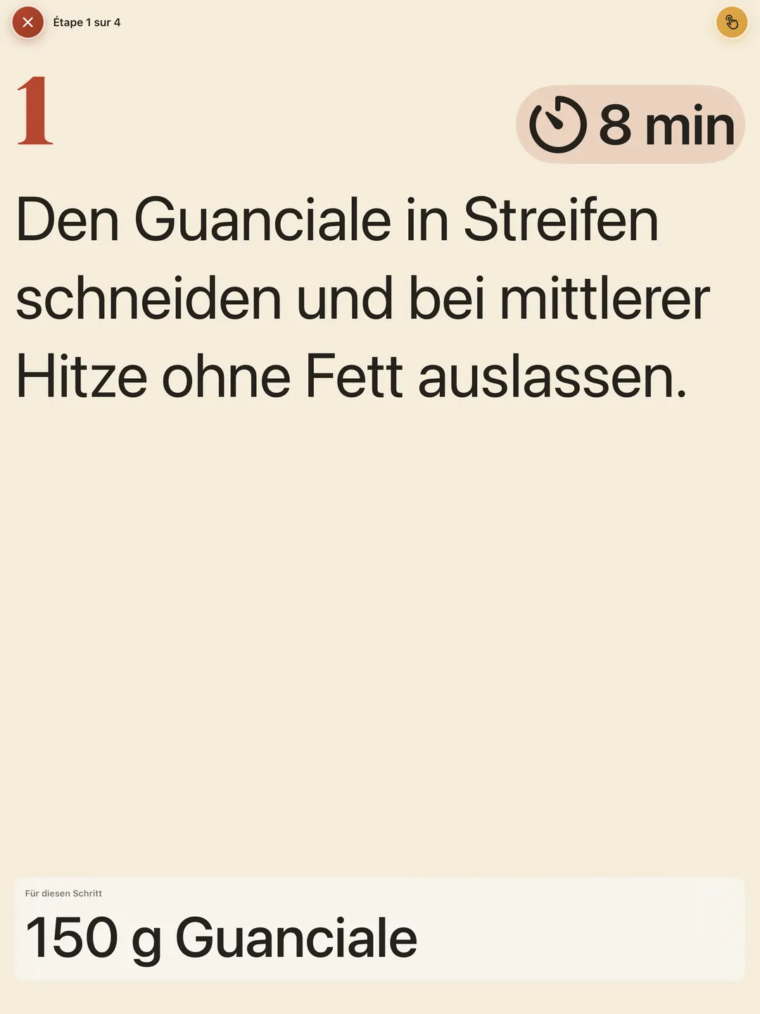Kochmodus auf dem iPad, im Querformat, Foto links und der Schritt rechts.